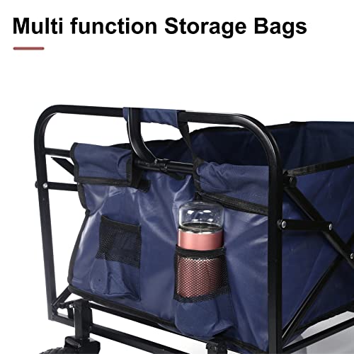 Yssoa Rolling Collapsible Garden Cart Camping Wagon, With 360 Degree Swivel Wheels & Adjustable Handle, 220Lbs Weight Capacity,Blue #TOP3
