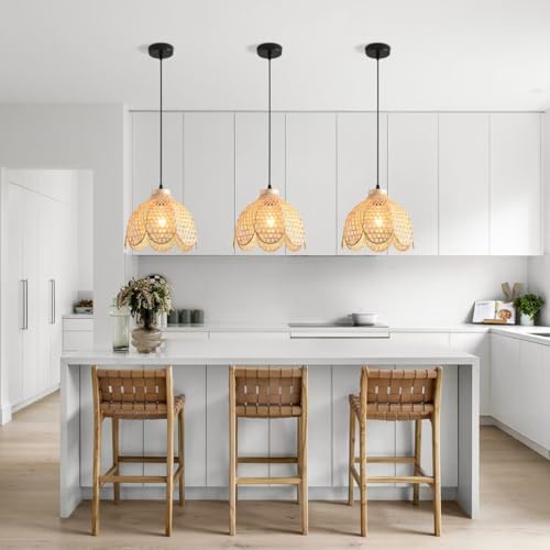 HUAHENGHAO 3-Pack Bamboo Pendant Light,Hand Woven Wicker Hanging Lights by HUAHENGHAO - Used condition - Image 2