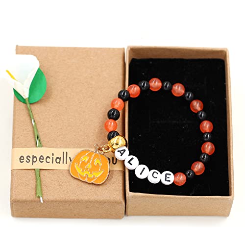 Image of Uloveido Black Orange Jade Charms Halloween Bracelets All Saints' Gift - DIY Customized Name Beaded Bracelet