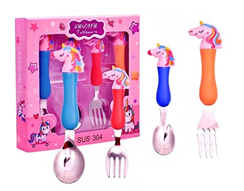 Image of FunBlast Unicorn Kids' Tableware Set (Pack of 4) - Multicolor Stainless Steel Spoon and Fork Set