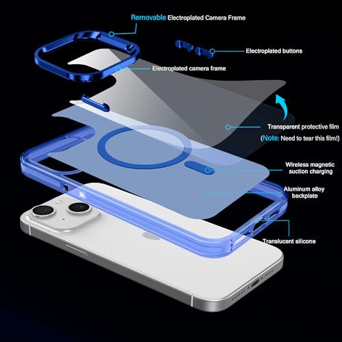 Coque iPhone 15 Plus Magsafe transparente antichoc fine bleu 6.7 pouces