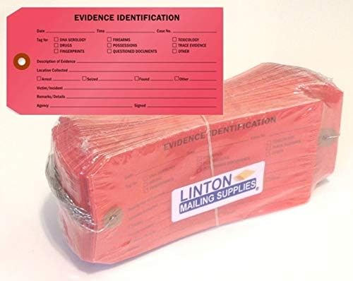 "Evidence Identification" Tag, 6.25" x 3.125" Durable Red Cardstock with Reinforced Hole, Pre-Wired - Pack of 100 Tags