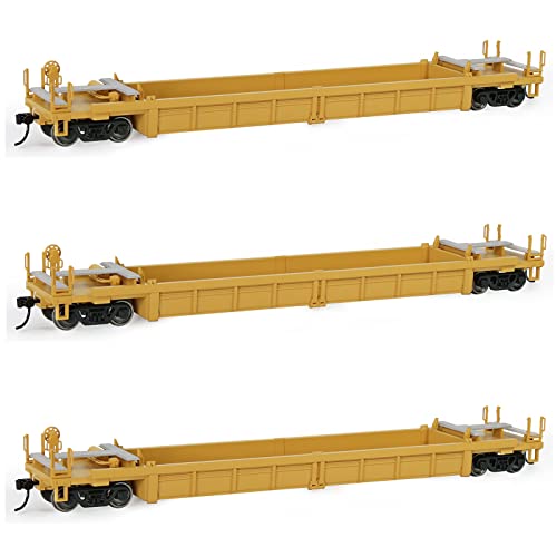 Evemodel C8749 HO Scale 40ft Well Car 1:87 Concave Bottom 40' Flat Car Wagon (3pcs - Yellow)