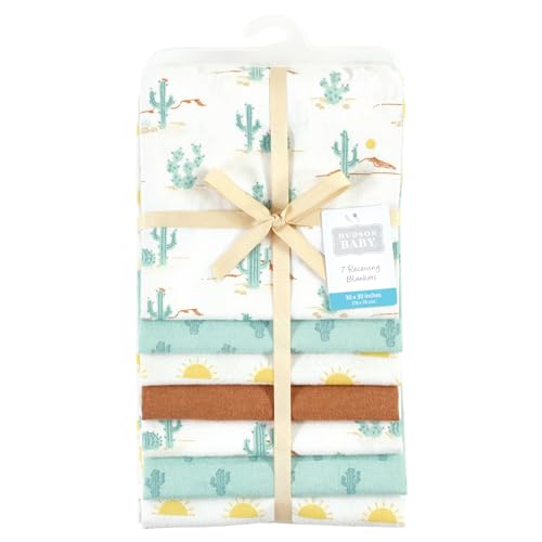 Image of Hudson Baby Unisex Baby Cotton Poly Flannel Receiving Blankets Bundle, Desert Cactus, One Size