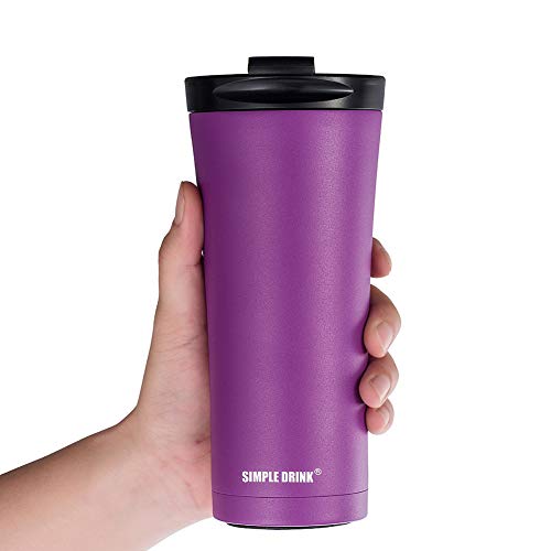 Simple Drink Insulated Coffee Travel Mug 16 Oz | Sturdy Stainless Steel Tumbler Cup With Spill-Proof Lid - Works Great For Ice Drink, Hot Beverage #TOP4