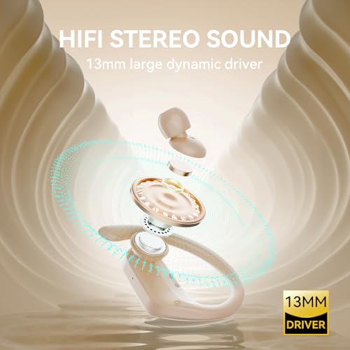 Image of occiam Active Noise Cancelling Wireless Earbuds Bluetooth Headphones Ear Buds 96Hrs Playback Clear Call Waterproof Earphones with Ear Hook Microphones for Sport Running Off-White