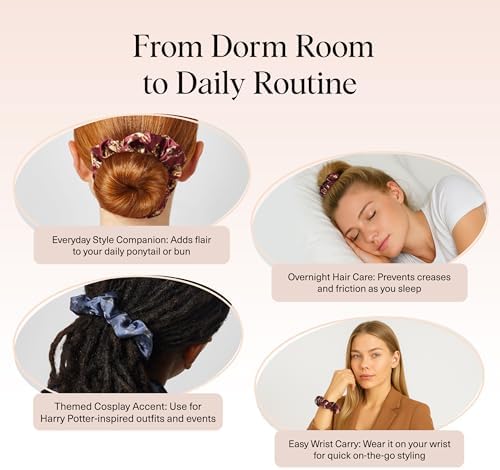 Harry Potter x Kitsch Satin Scrunchies - Softer Than Silk, Damage Free Hair Ties for Girls and Women, Featuring All House Crests- Hair Accessories for All Hair Types | Ideal Gifts for Women - Set of 4