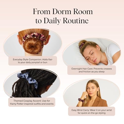 Image of Harry Potter x Kitsch Satin Scrunchies - Softer Than Silk, Damage Free Hair Ties for Girls and Women, Featuring All House Crests- Hair Accessories for All Hair Types | Ideal Gifts for Women - Set of 4
