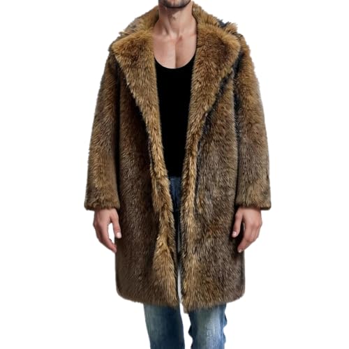 Image of Lisa Colly Mens Faux Fur Coat Jacket Winter Overcoat | Men's Faux Fur Long Jacket, Long Sleeve, Fluffy Warm, Winter Parka Coat