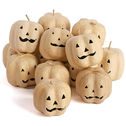 Factory Direct Craft Pack of 24 Paper Mache Jack O' Lantern Pumpkins - Small Papier Mache Carved Face Pumpkins for Halloween DIY Craft Projects and Decorations (Size: 2-1/8