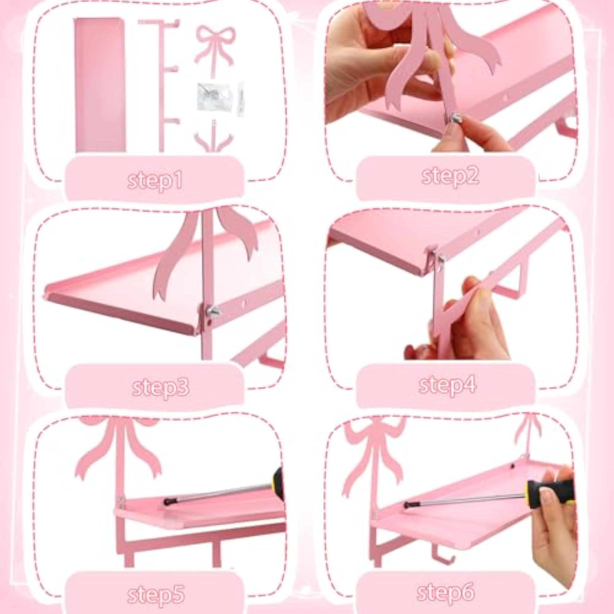 Wall Hooks with Shelf Pink Bow Key Holder