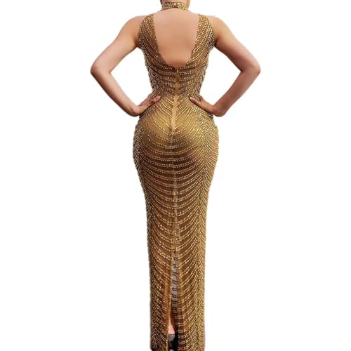 Gold Beadings Crystals Shiny Split Mermaid Prom Shower Party Dress Evening Gala Pageant Gown3