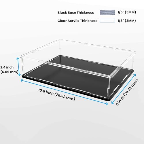 Image of Acrylic Display Case for Books and Medals, Versatile Clear Acrylic Display Box with Black Base for Badges, Coins and Cards, 10.6x8x2.4-inch