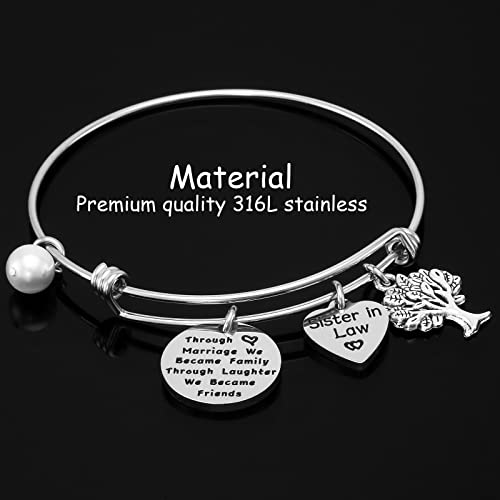 Kivosliviz Sister in Law Bracelet Jewelry Through Marriage We Became Family Bangle Bracelet for Sister of the Groom2