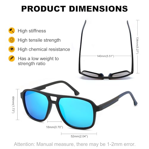 FEISEDY Aviator Sunglasses Men Women Polarized 70s Square Frame Fishing Golf Hiking Sun Glasses B01434