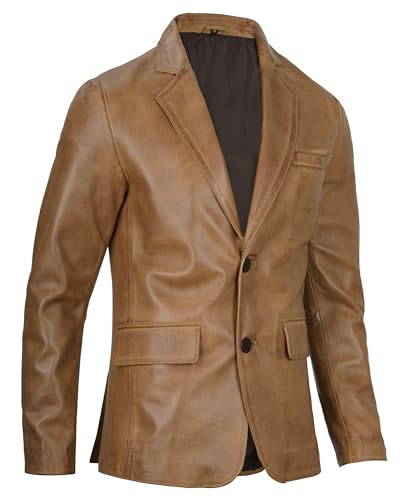 Image of Blingsoul Mens Leather Blazer Jacket - Real Lambskin Sport Coat with Notch Lapel Collar