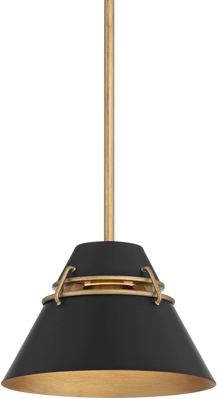 Possini Euro Design Curry 10" Modern Industrial Pendant Ceiling Light Fixture Dining Room Over Table Kitchen Island Foyer Hanging Black Gold Finish Metal Hallway Entryway Living Room Indoor Mini