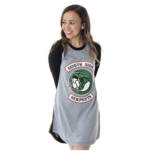 Riverdale Women's Southside Serpents Raglan Sleep Shirt Pajama Nightgown (SM)