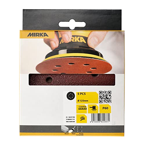 Mirka Red Abrasive paper Sanding discs diameter 125 mm/Hook & loop fastening / 8 holes/grit P60 / 5 pieces/for sanding wood metal and plastic - Image 2