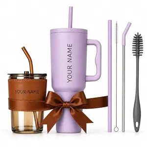 YKXIMS 1.2L Brown Tumbler with Lid, Straw, Handle, and Brushes - Image 2