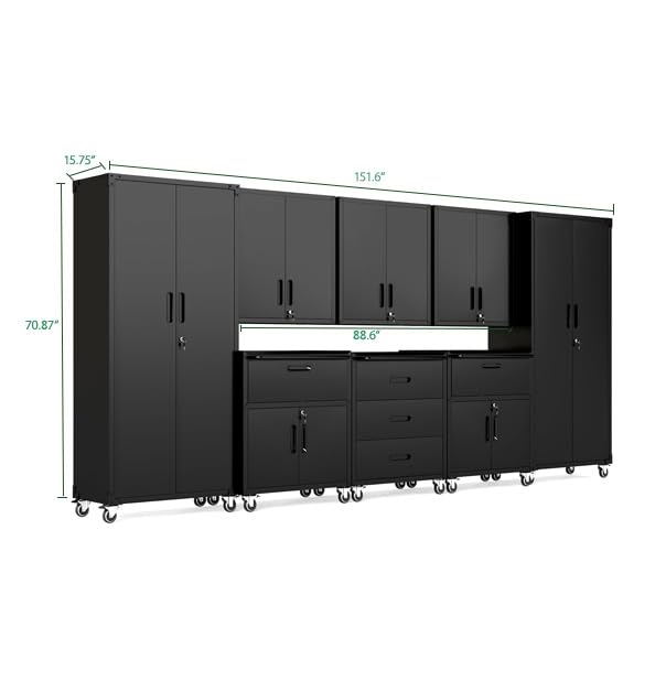Image of Garage Cabinet System | Heavy Duty Steel All-in-One Modular Garage Cabinet Set for Ultimate Workshop Organization | Easy Assembly Garage Storage Cabinets & Tool Bench