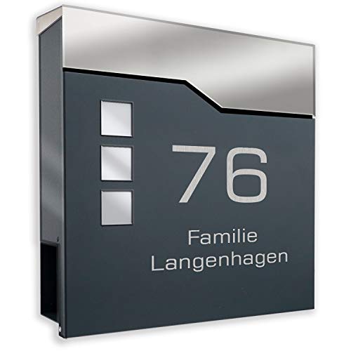 Zalafino Briefkasten anthrazit RAL 7016 mit Beschriftung -...