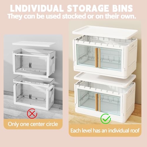 Khnr Storage Bins With Lids,78 Quart Plastic White Closet Organizers And Storage,4 Packs Stackable Bins With Wheels,Dual Open Collapsible Storage Bins For Home And Office thumb #3