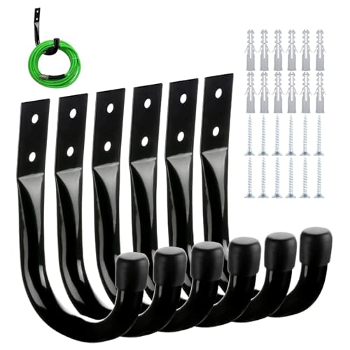 ガレージフックの壁ブラケット-6、ハイパフォーマンスガレージフックからのはしご組織ラックセット|ヘビーデューティツールホルダー、壁ストレージハンガー自転車スキースキー用の堅牢なツールホルダー