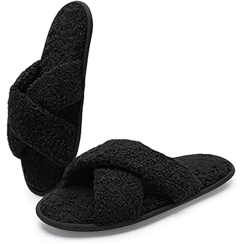 Womens Mens Winter House Slippers Memory Comfort Plush Fleece Lined Warm Cosy Indoor Outdoor Home Non Slip Slippers(black,5/6 UK) Cover