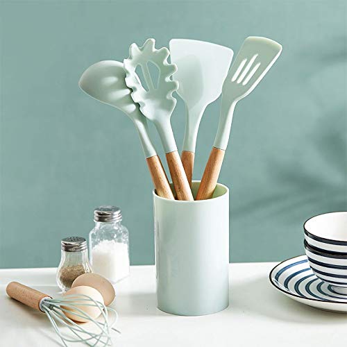 Set di Utensili da Cucina in Silicone Spatola Antiaderente Pala Manico in Legno Set di Strumenti da Cucina Scatola di immagazzinaggio Utensili da Cucina Gadget