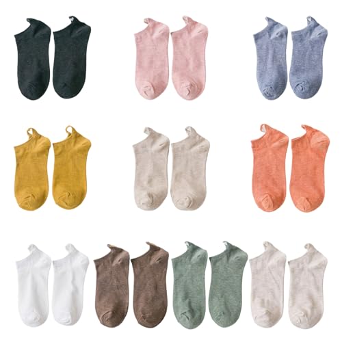 ARCcc 10 Pairs Women Multicolored Breathable Cotton Short Mouth Boat Socks Embroidery Heart Back Heel Low Cut Ankle Tab Fashionable Female