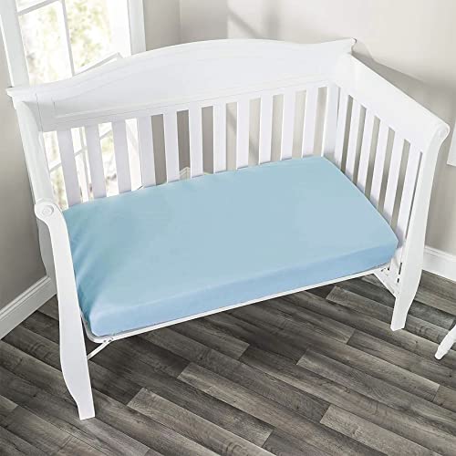 Bloomstar Baby Crib Fitted Sheet Poplin Natural Cotton For Standard Crib &Toddler Mattress Sheet Cover 28X52 Solid Blue Boy Premium Percale Soft Nursery Kids Bed Sheet Cot Protect Cover Breathable #TOP3