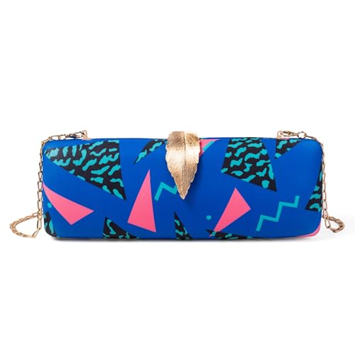 Renabro Bolsa feminina estilo Memphis para noite, Triângulo azul royal G