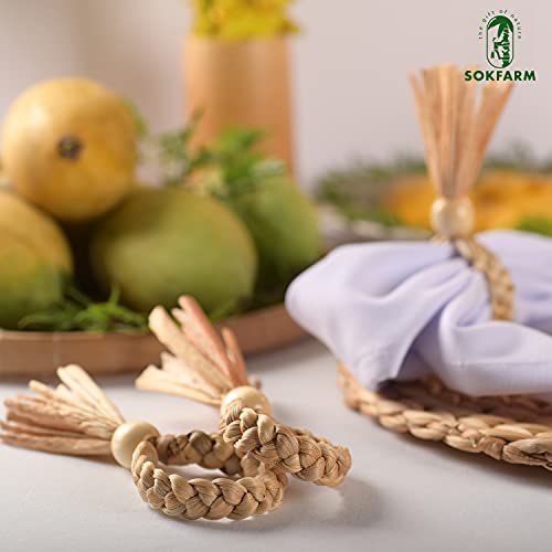 12Pcs Round Woven Napkin Ring, Water Hyacinth Napkins Rings, Rustic Napkin Rings, Handmade Braided Grass And Bead Napkin Ring, Farmhouse Napkin Rings, Spring Napkin Rings, Napkin Holder Set Of 12 #TOP5