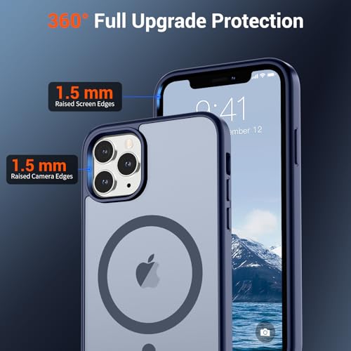Image of SUPFINE Magnetic for iPhone 11 Pro Max Case Navy Blue | (Compatible with MagSafe)(Military Grade Drop Protection)Shockproof Translucent Matte Phone Cover