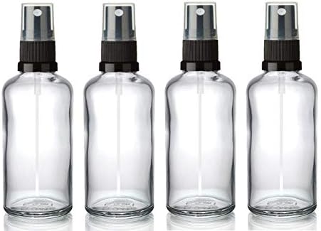 Avalon Cosmetic Packaging 100ml Empty Glass Spray Bottles with BLACK GL18 Atomiser Fine Mist Sprays (EU Manufactured) - Pack of 4 (CLEAR)