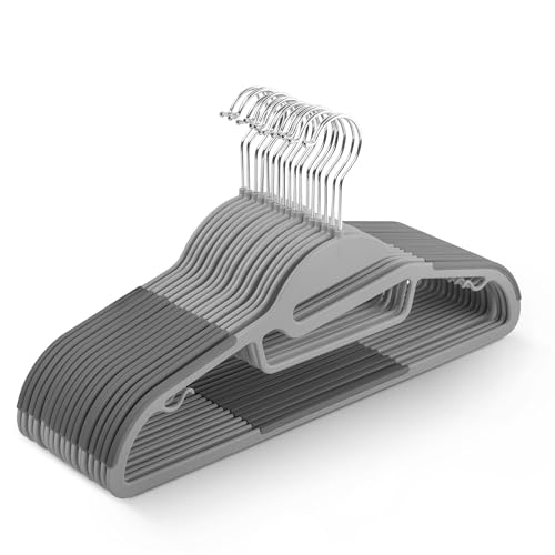 KEPLIN 20-Pack Non-Slip Hangers – Durable, Slimline Design for Space Saving with 360° Swivel, Tie Organiser, Strap Hooks, and S-Shape Opening (Dark Grey)