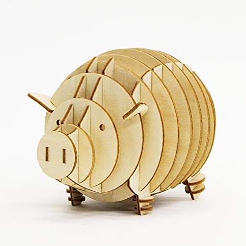 ki-gu-mi ブタの 貯金箱 - 小学生 から 大人 まで 楽しめる 木製 3D 立体パズル DIY 工作キット - 男の子 女の子 の 知育玩具 - 立体アート として 大人の プレゼント にも最適な ウッドパズル