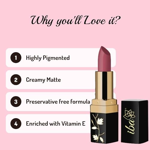 Image of Iba Pure Lips Long Stay Matte Lipstick Limited Edition for Women L03 Pink Pout, 4g | Creamy Matte Finish & Smooth Texture | Long-Lasting | Hydrated Lips | Enriched with Vitamin E & Shea Butter | Intense Colour & Highly Pigmented | Lip Makeup