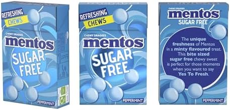 Mentos Sugar Free Peppermint Chews, Breath Freshening Sweets, Suitable for Vegetarians - 10 x 45 g