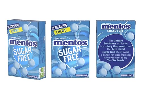 Mentos Sugar Free Peppermint Chews, Breath Freshening Sweets, Suitable for Vegetarians - 10 x 45 g