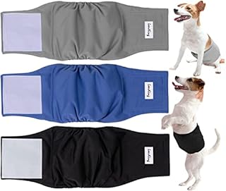 LeerKing Male Dog Nappies 3 Pack Reusable Dog Marking Male Dog Wraps High Absorbing Belly Band Washable Puppy Diapers Pants for Small Medium Large Dogs,M