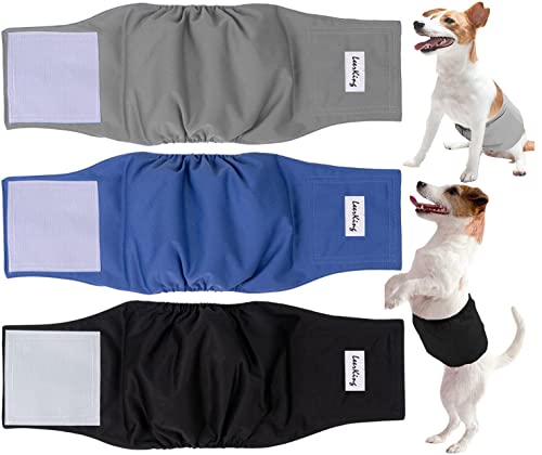LeerKing Couches pour Chiens Male Lot de 3 Lavable Bandeau Ventrale Réutilisables Très Absorbantes pour Chiens Anti-Pipi Incontinent de Petite Moyenne et Grande Taille XS Cover