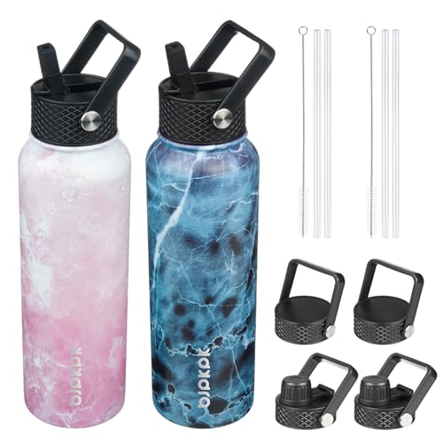Image of BJPKPK 2 Pack 40oz Insulated Water Bottles with Straw Lids, Stainless Steel