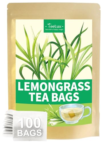 Image of TeeLux Lemongrass Tea Bags, Refreshing & Smooth Taste, Caffeine Free 100 ct | Natural Lemongrass Herbal Tea, Single Ingredient, Fresh Citrus Aroma, Sugar Free & Gluten Free, Hot or Iced