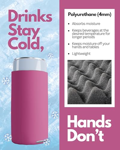 Image of PartyPrints 100 Pack Pink Blank Slim Can Cooler Sleeves | Plain Seltzer Customizable Bulk Coolers for Beer Bottles & 12oz Tall Cans | Skinny Collapsible Drink Insulated Sleeve