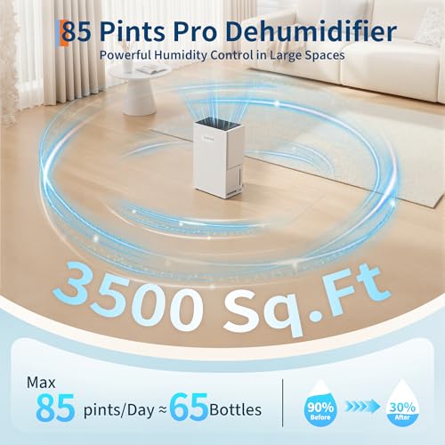 Image of GarveeHome 3500 Sq. Ft Dehumidifier, Max 85 Pint /Day Energy Star Most Efficient 2025 Smart Compressor Dehumidifier for Basement with Drain Hose, Smart Humidity Control,Dehumidifiers for home