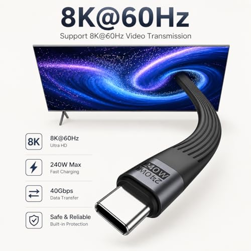 Image of 240W USB4 Fast Charging Cable with Keychain, 40Gbps Data Transfer & 8K Display, Short Tangle-Free USB C Cable for MacBook, iPhone, iPad, Samsung & Laptop (USB Cable(C) Cable keychain)