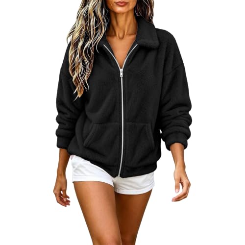 Fleece Jacket Women Collared Teddy Sherpa Coat Fall Winter Warm Outerwear - image 7