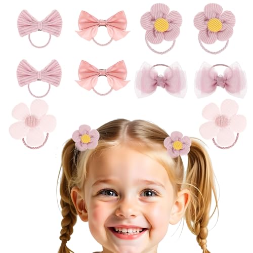 10 Stück Cute Haargummis mit Schleife, Rosa Elastisches...